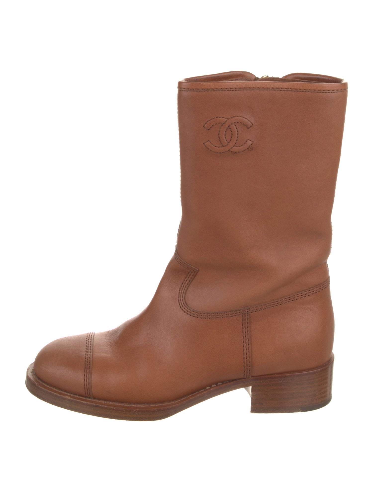 Chanel Interlocking CC Logo Leather Rain Boots