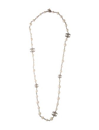 Chanel Faux Pearl & Strass CC Bead Strand Necklace