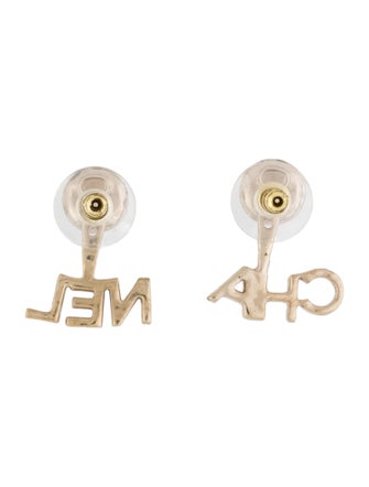 Chanel Faux Pearl & Strass 'CHA-NEL' Jacket Stud Earrings