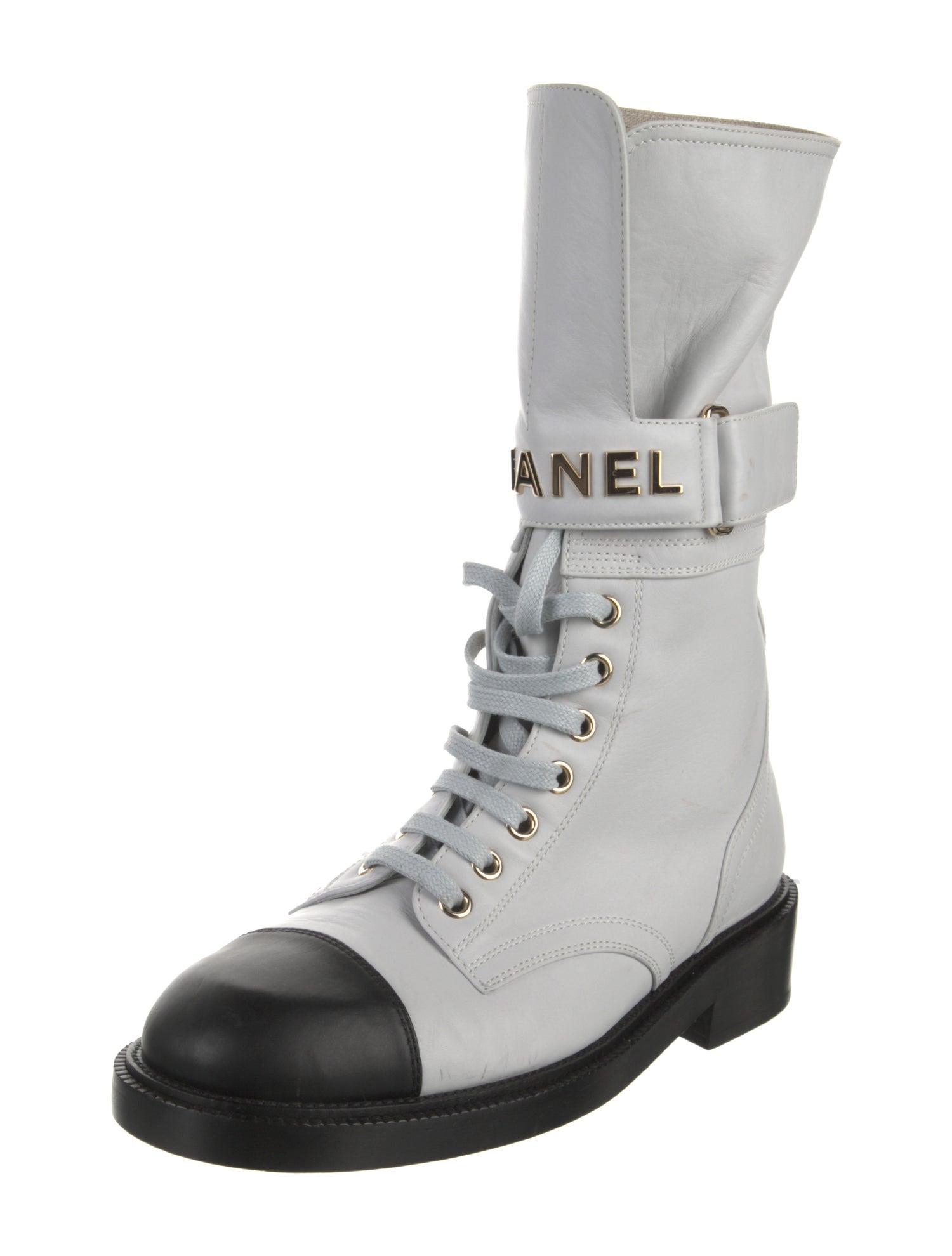 Chanel Interlocking CC Logo Calfskin Combat Boots