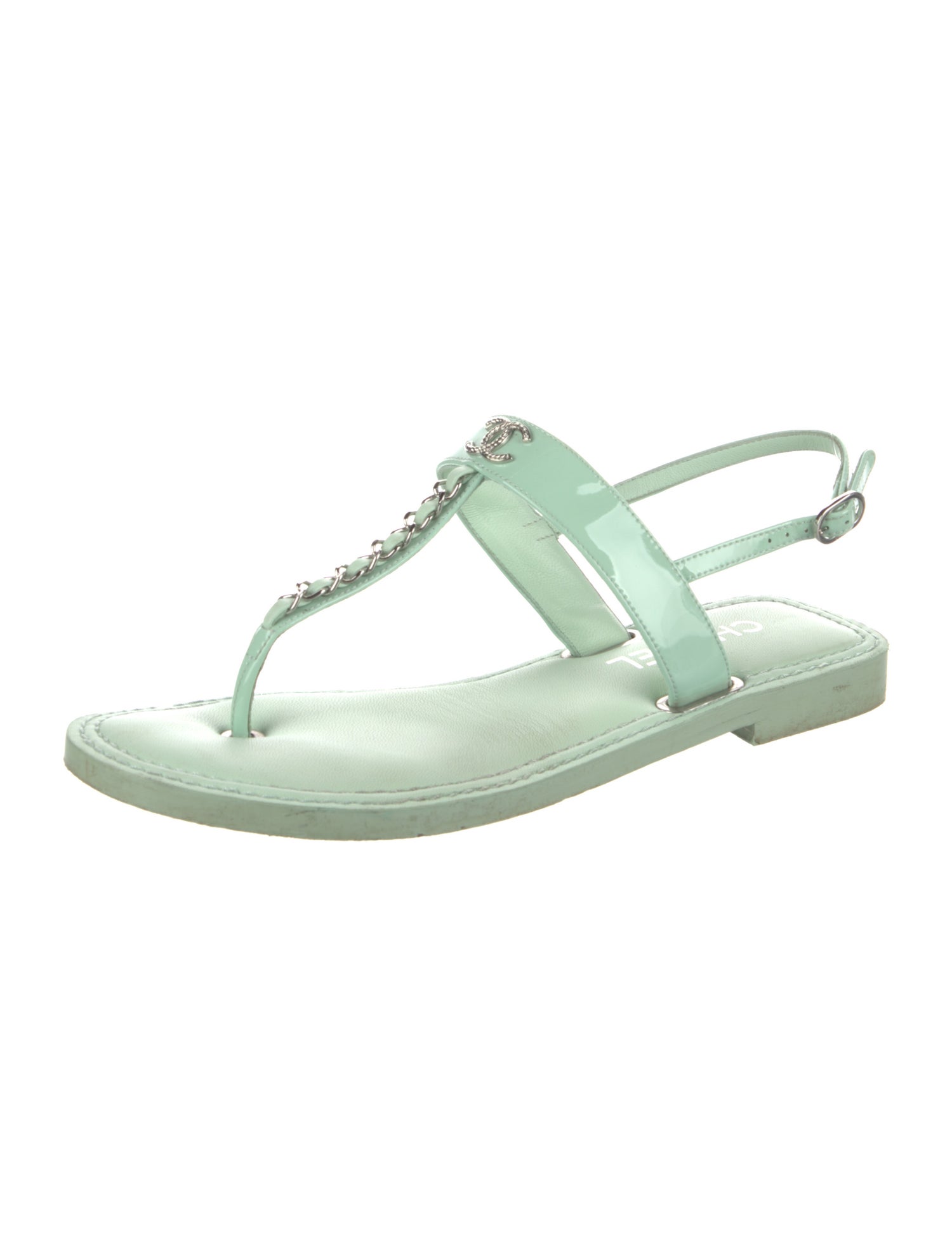 Chanel 2022 Interlocking CC Logo T-Strap Sandals