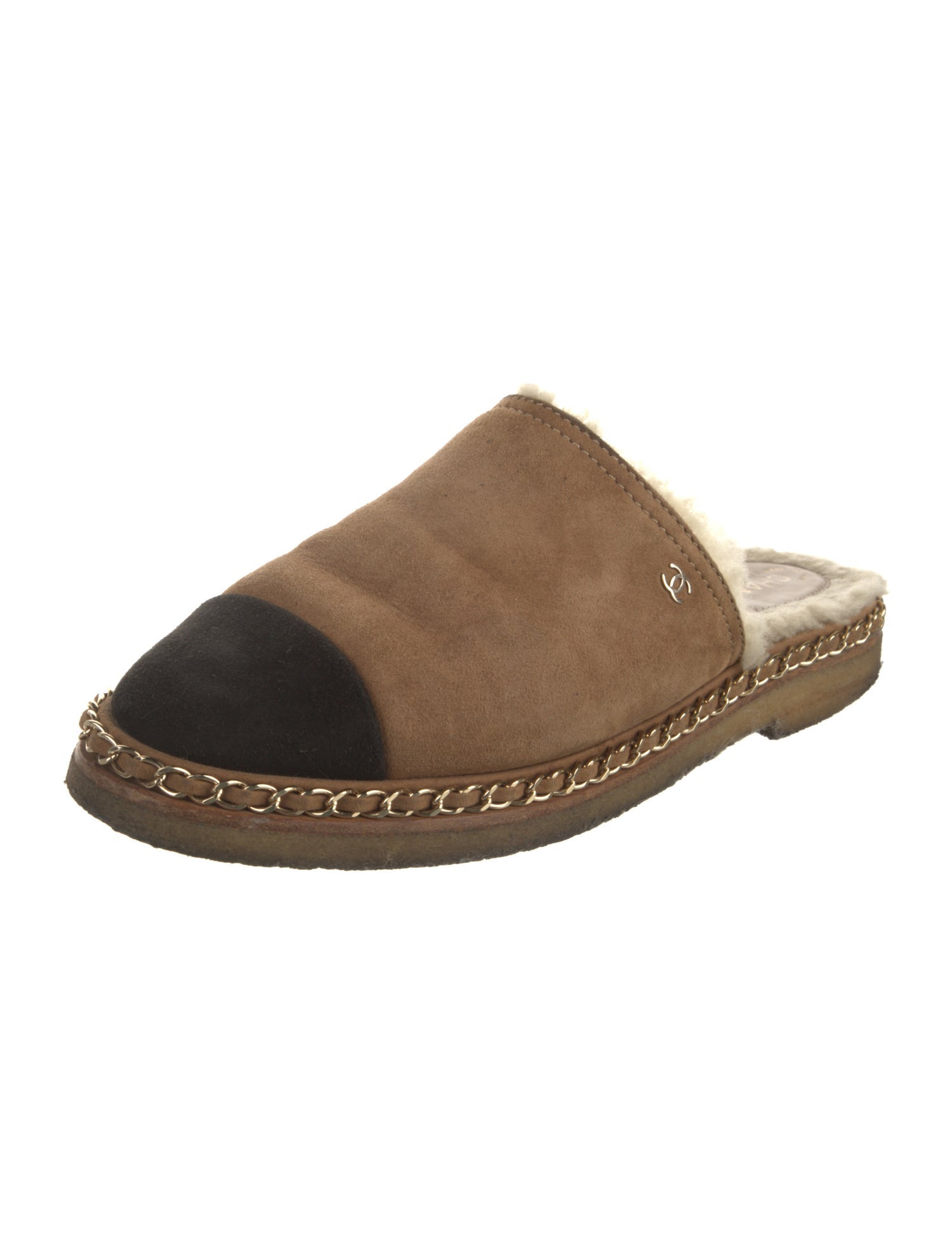 Chanel Interlocking CC Logo Suede Mules