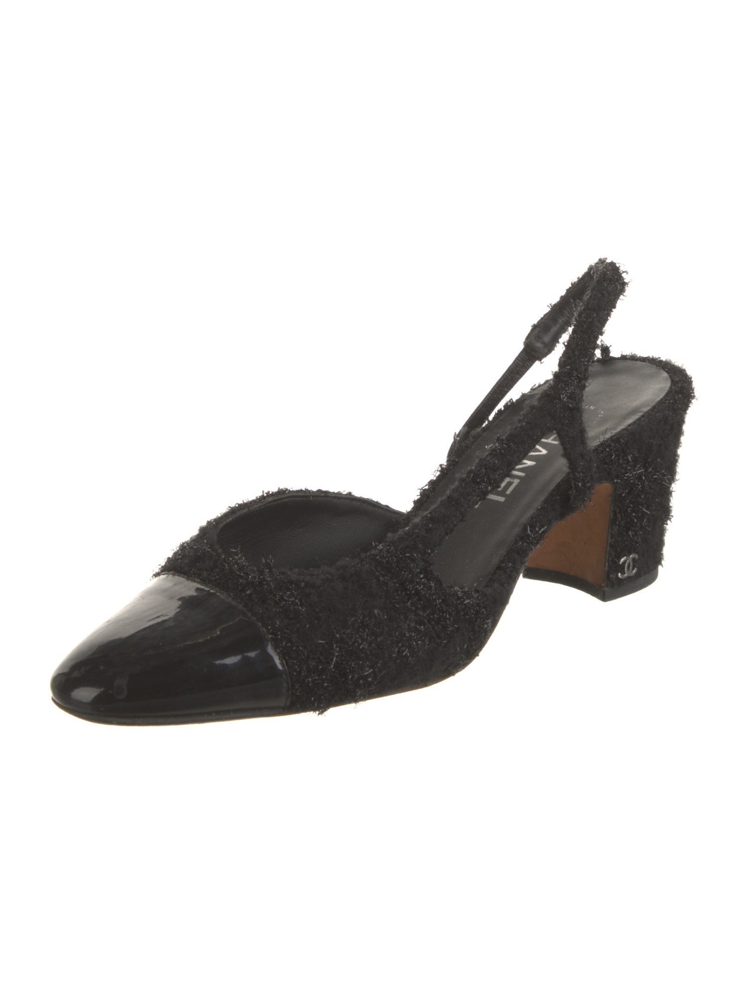 Chanel Interlocking CC Logo Tweed Slingback Pumps