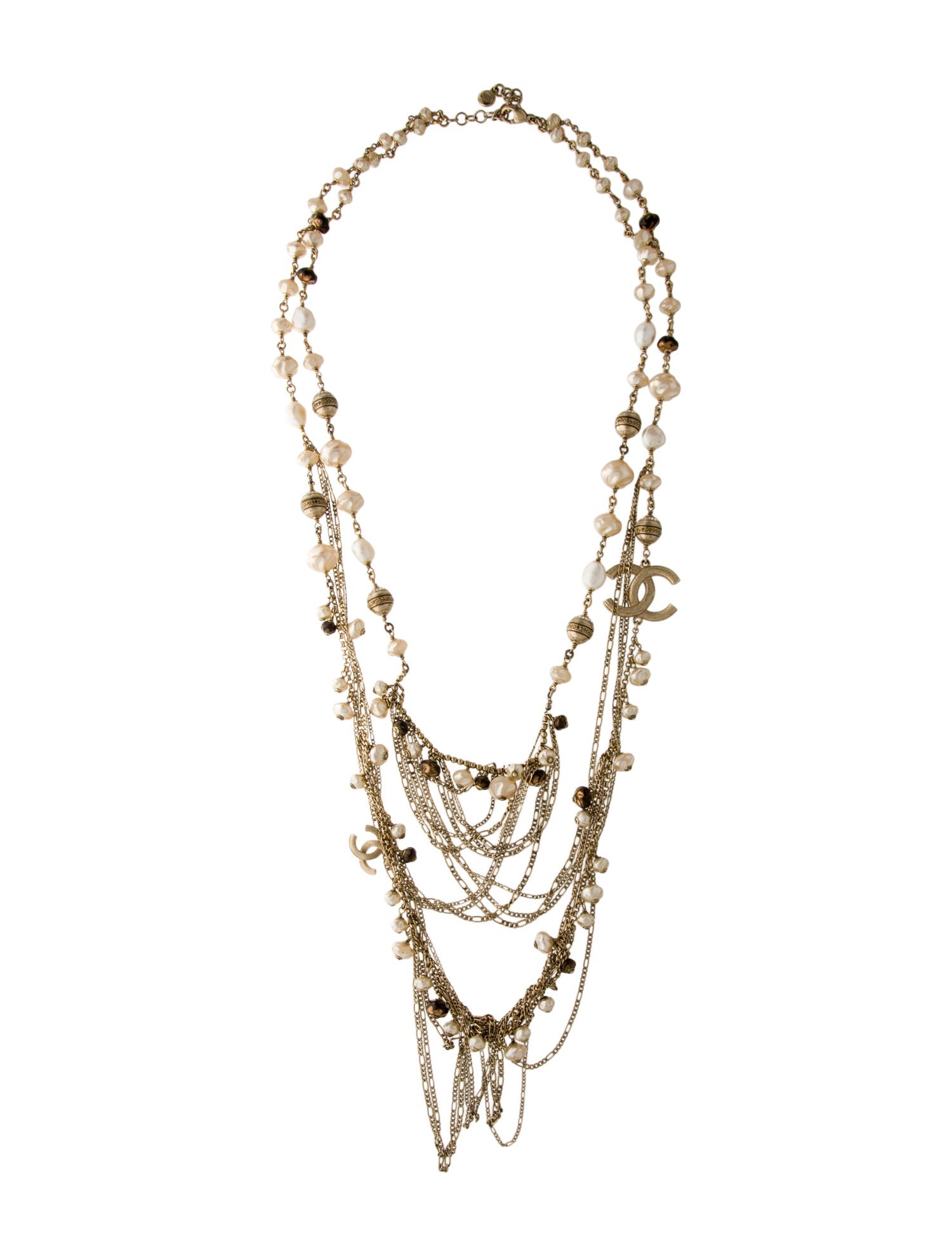 Chanel Pearl, Faux Pearl & Crystal CC Multistrand Necklace