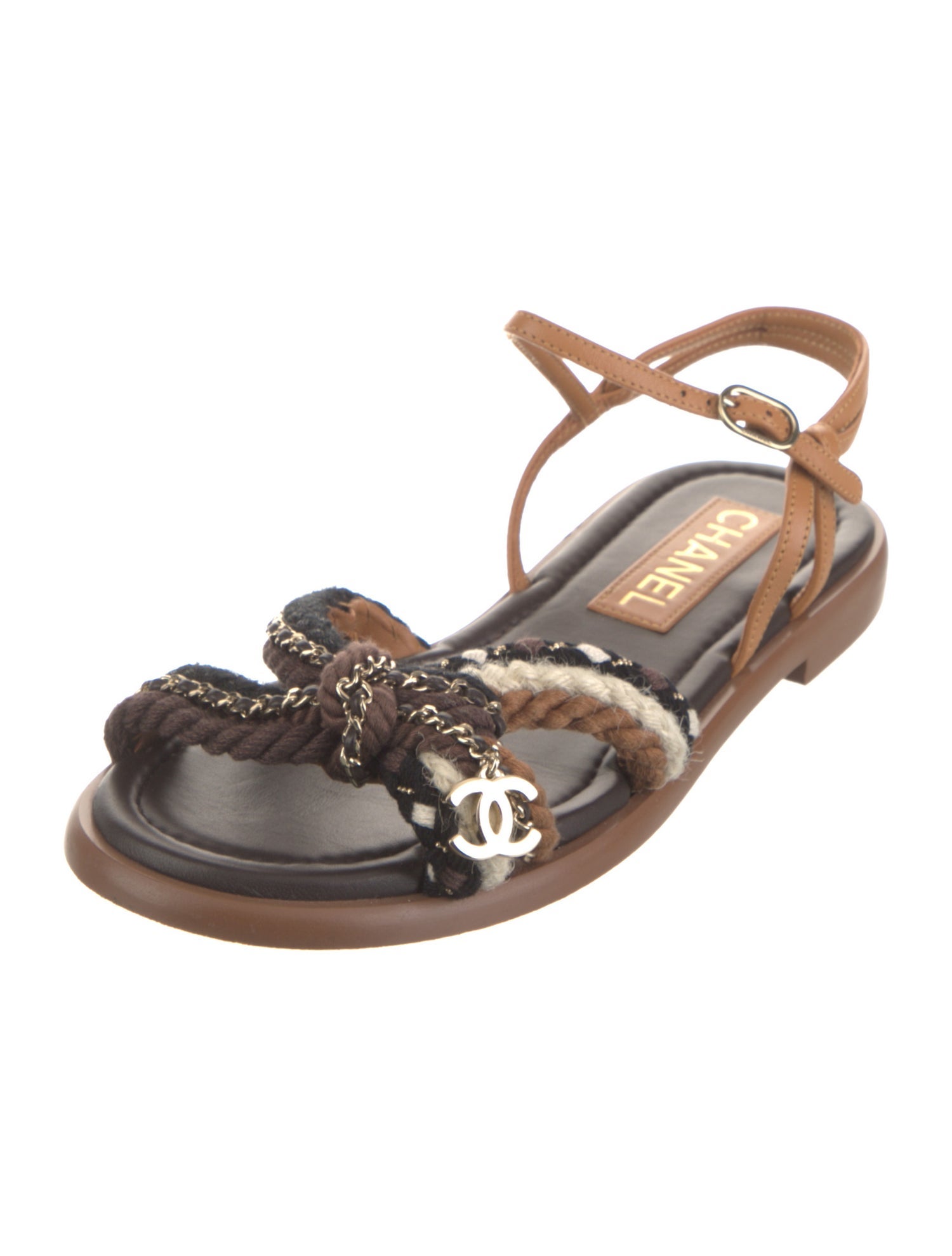 Chanel Interlocking CC Logo Leather T-Strap Sandals