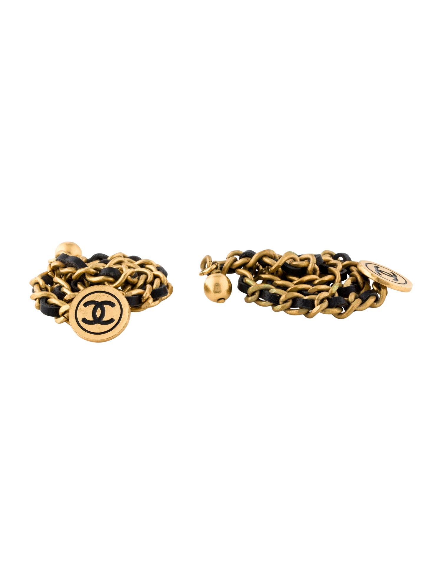 Chanel Vintage Leather Chain CC Medallion Cufflinks