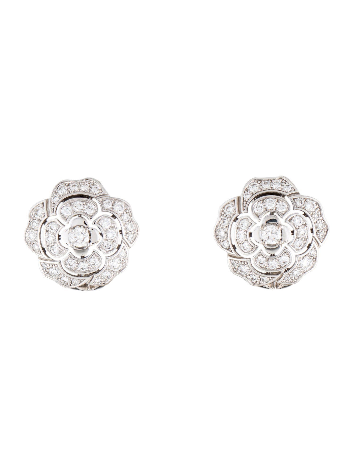 Chanel 18K Diamond Bouton de Camélia Earclip Earrings