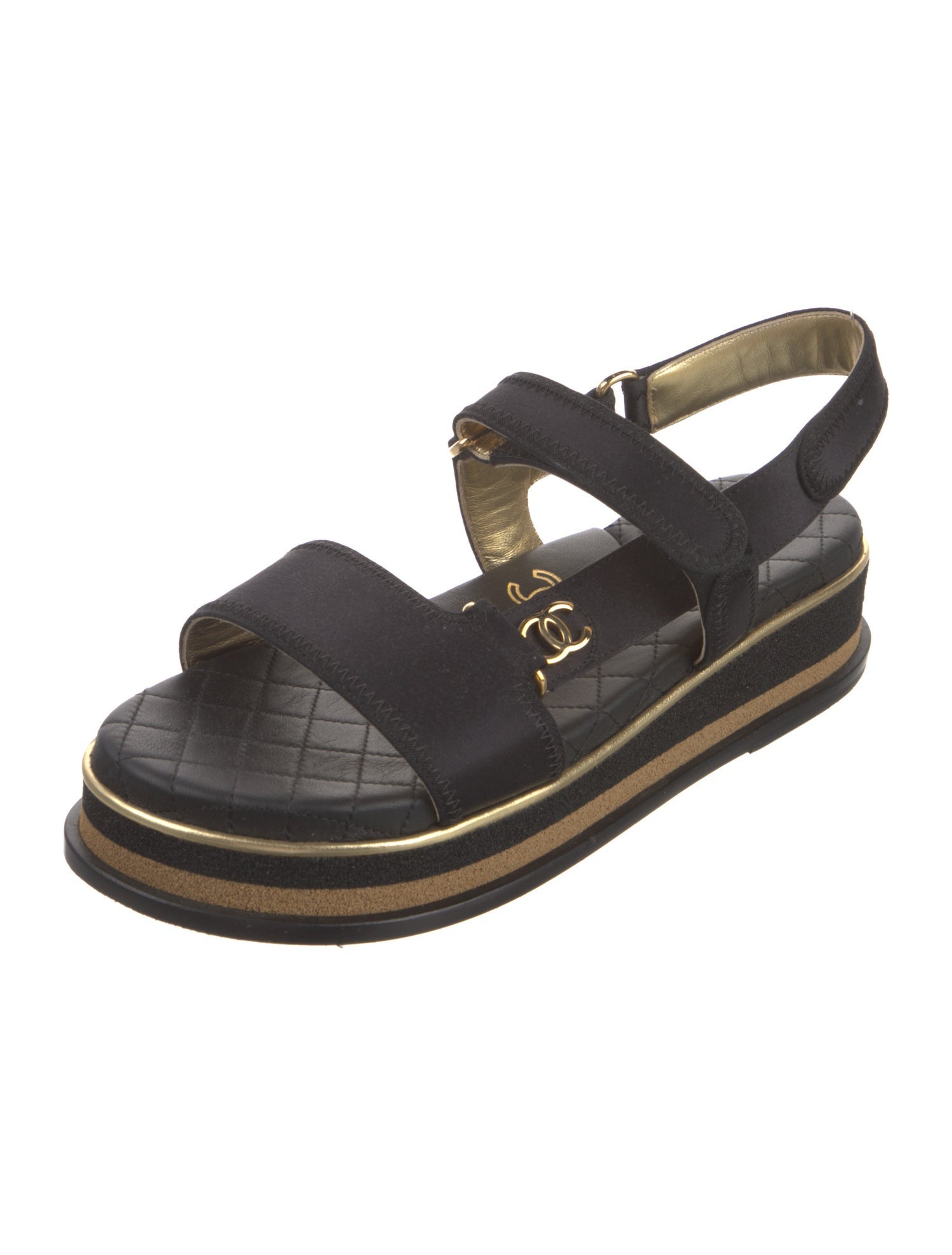 Chanel Interlocking CC Logo Satin Slingback Sandals
