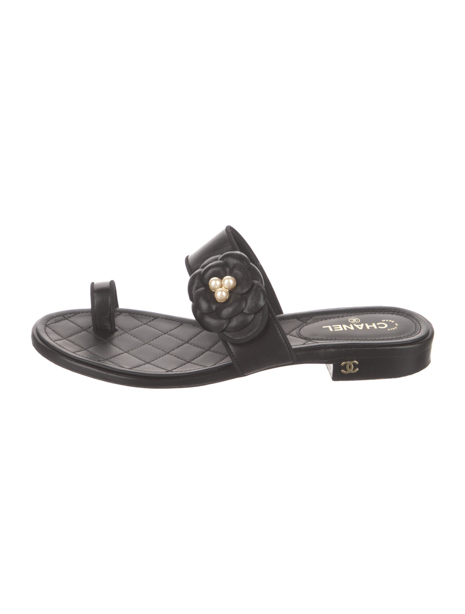 Chanel Interlocking CC Logo Leather Slides