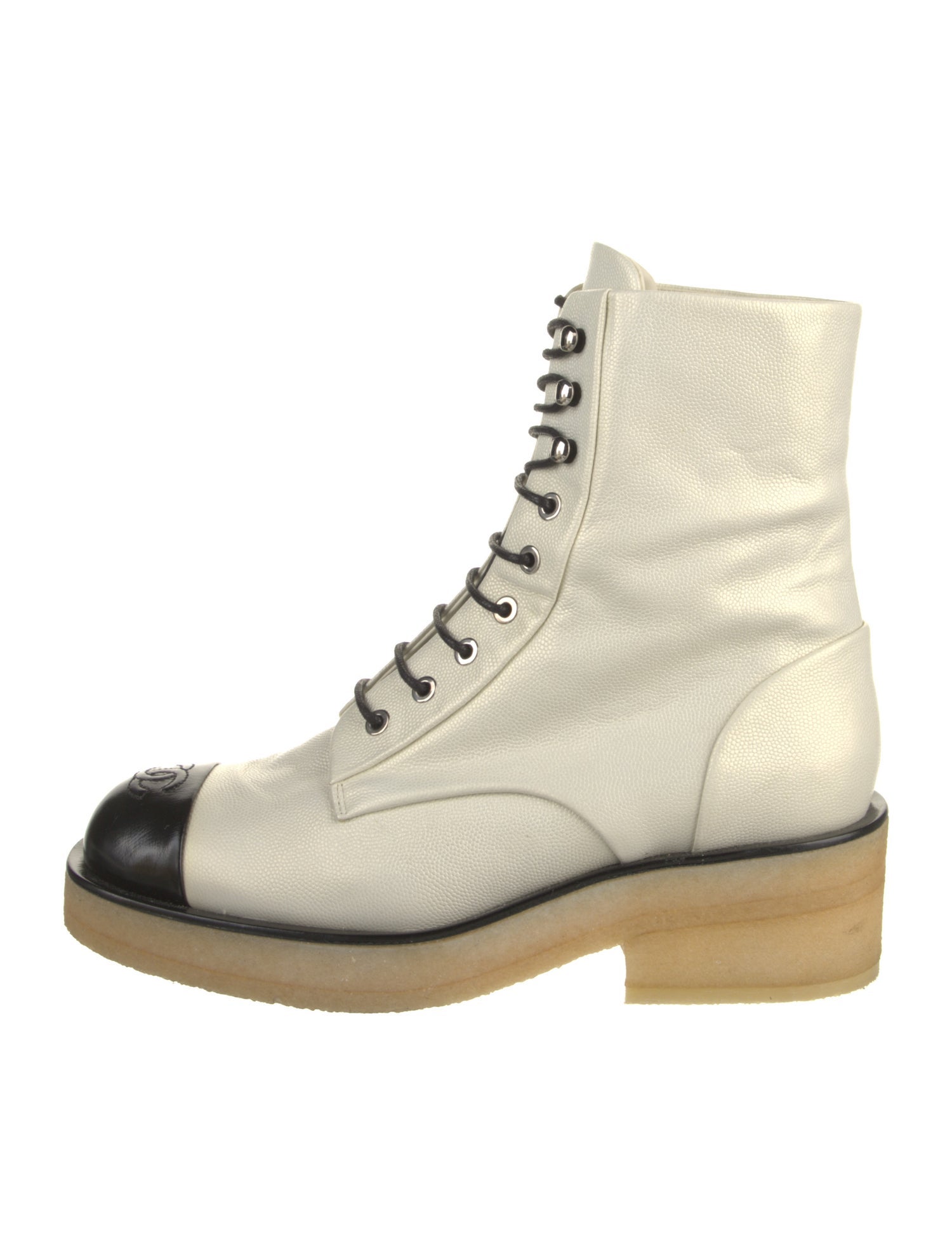 Chanel Interlocking CC Logo Calfskin Combat Boots