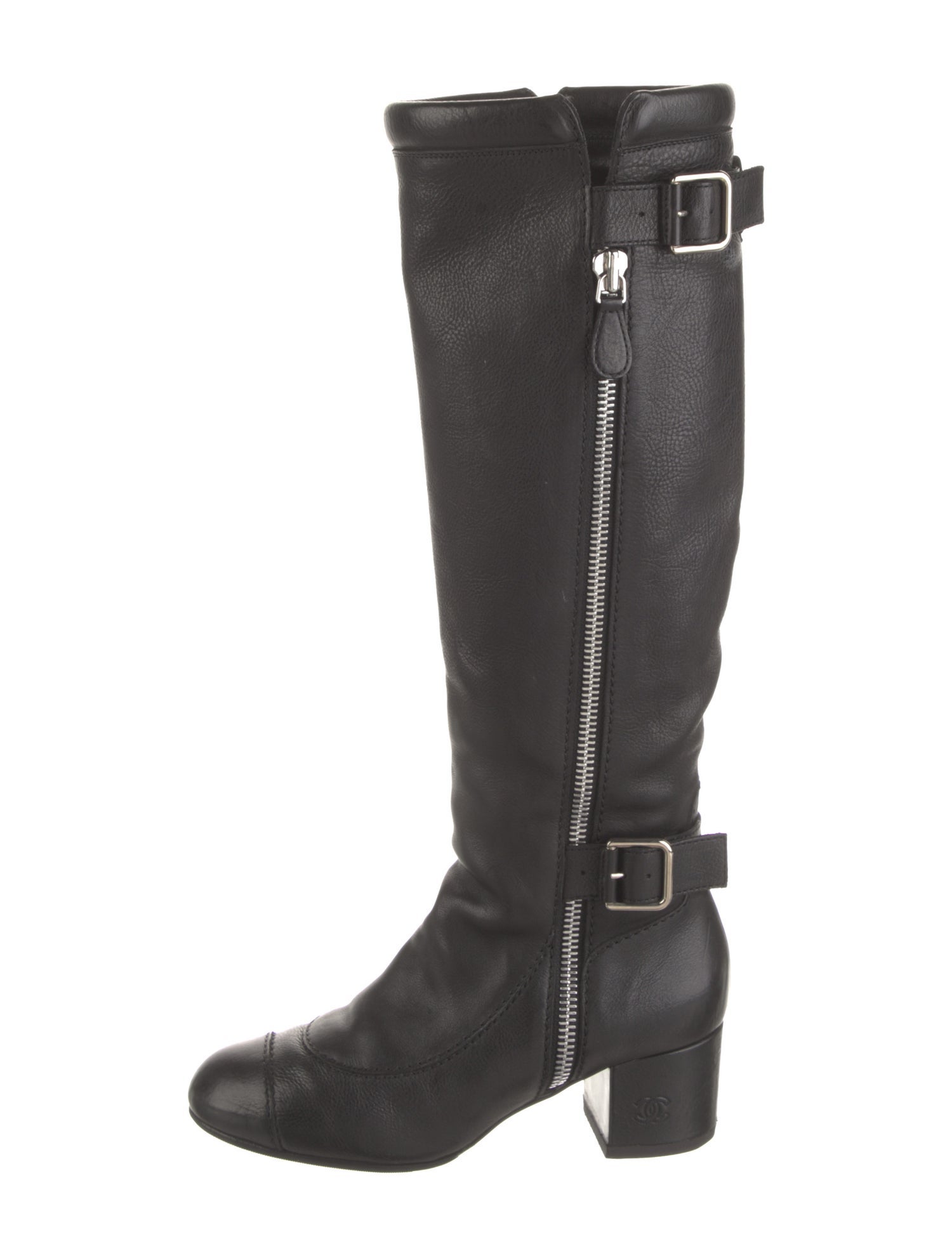 Chanel Interlocking CC Logo Leather Riding Boots