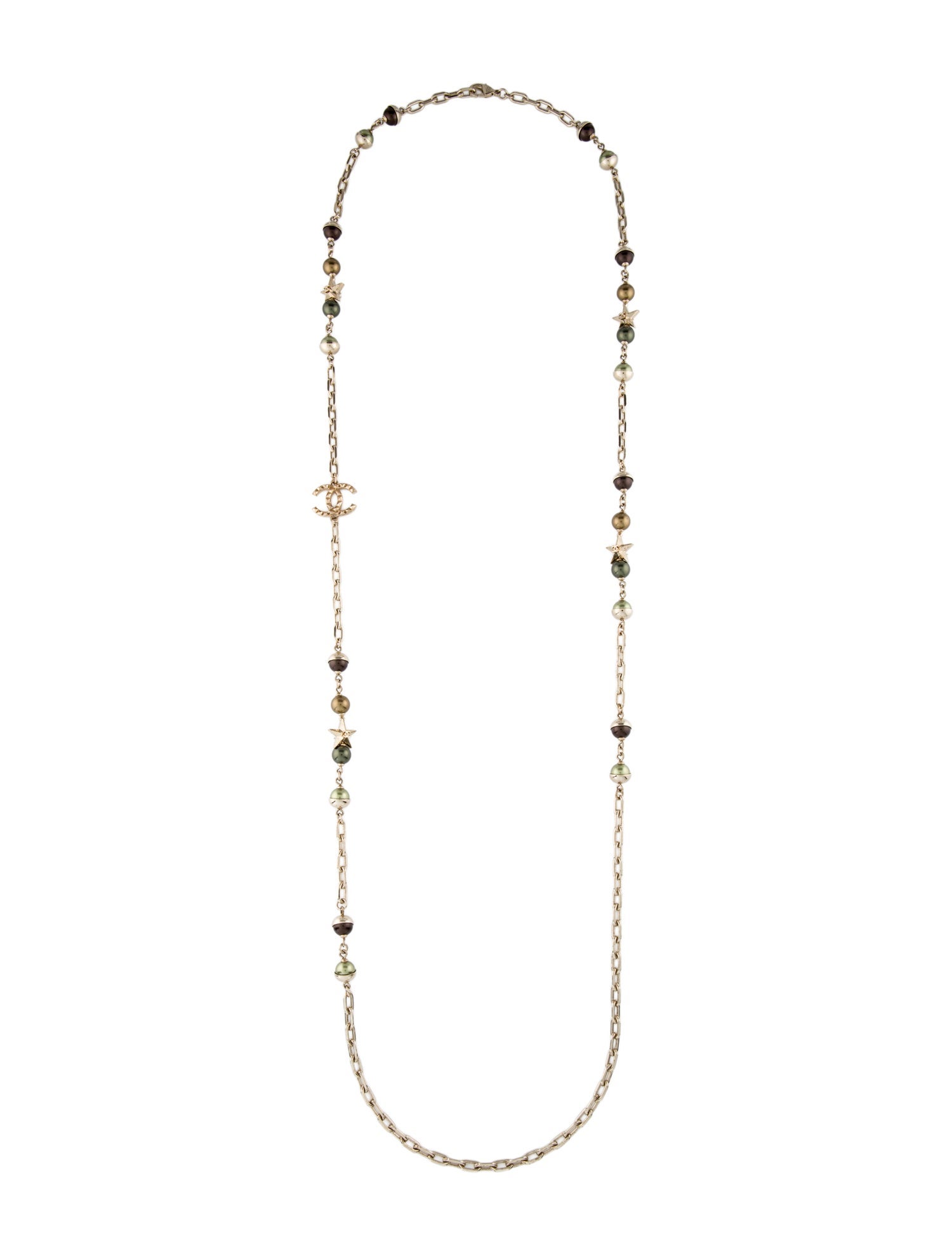 Chanel Faux Pearl CC Star Long Station Necklace