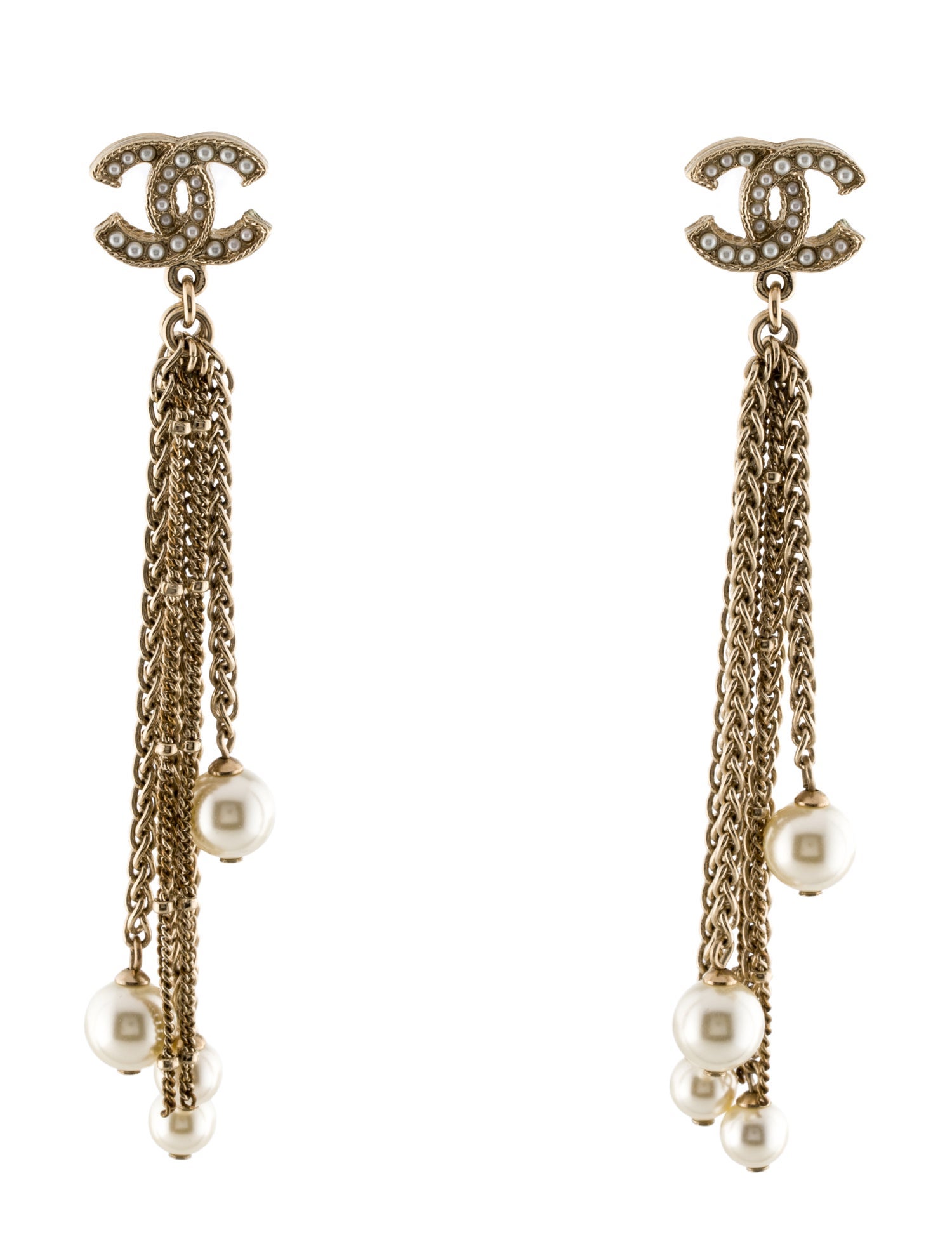 Chanel Faux Pearl CC Drop Earrings