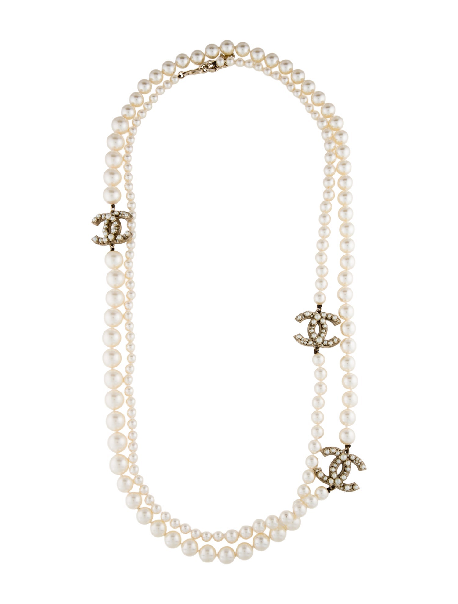 Chanel Faux Pearl CC Long Station Necklace