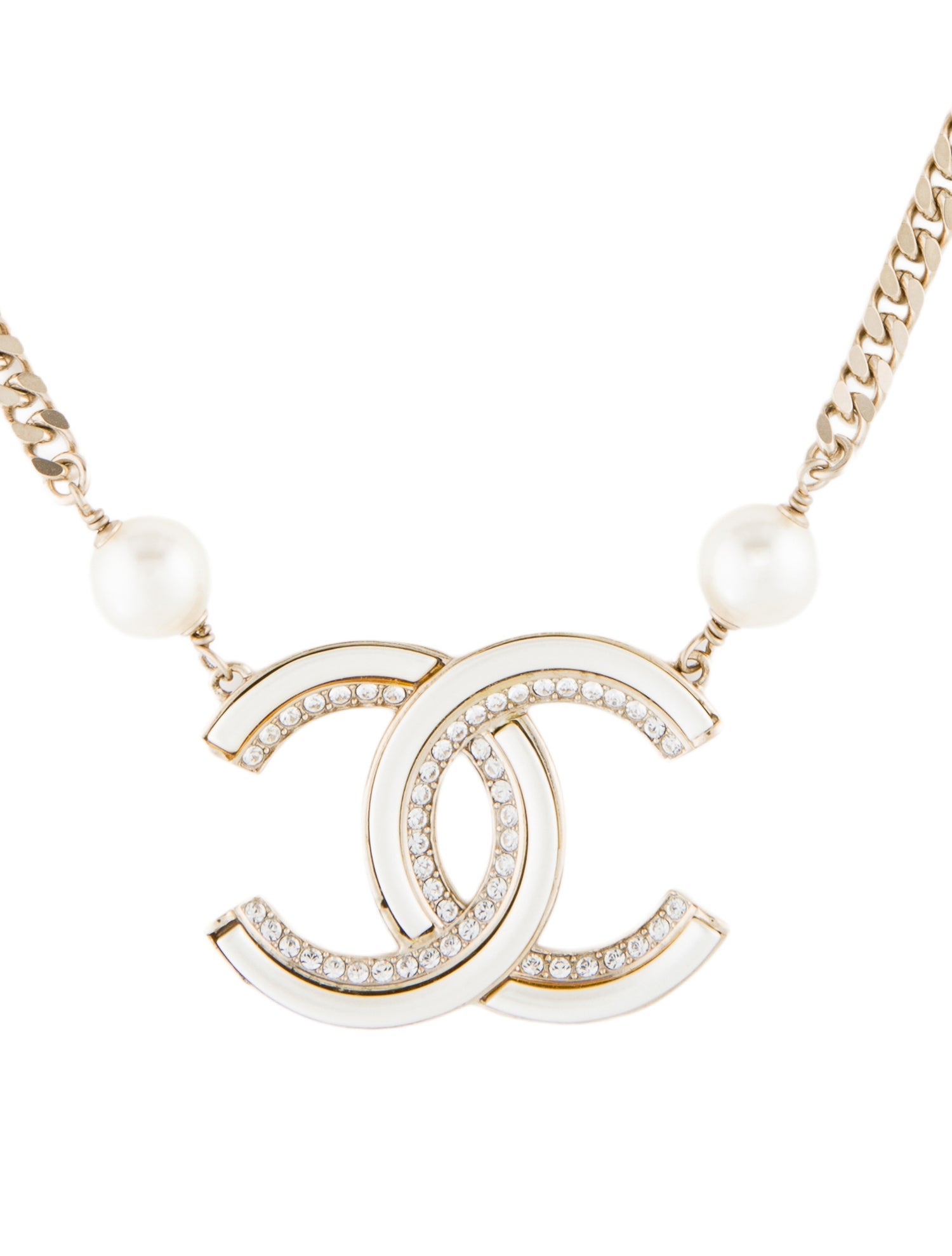 Chanel Faux Pearl, Strass & Resin CC Pendant Necklace