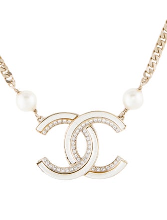 Chanel Faux Pearl, Strass & Resin CC Pendant Necklace