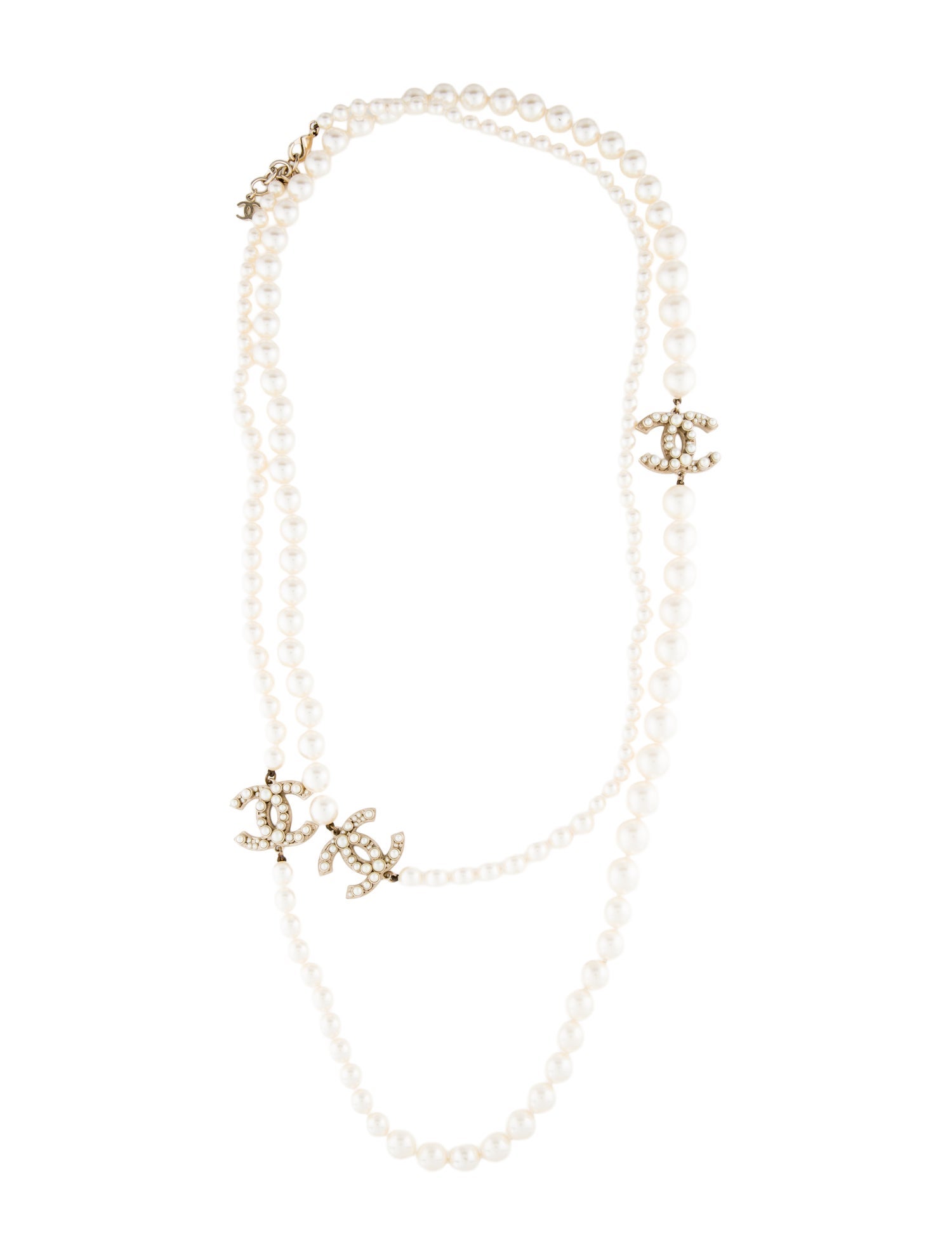 Chanel Faux Pearl, Strass & Resin CC Station Necklace
