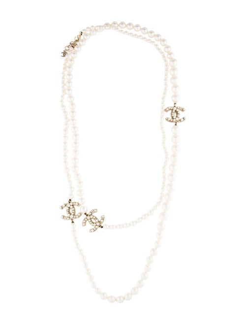Chanel Faux Pearl, Strass & Resin CC Station Necklace