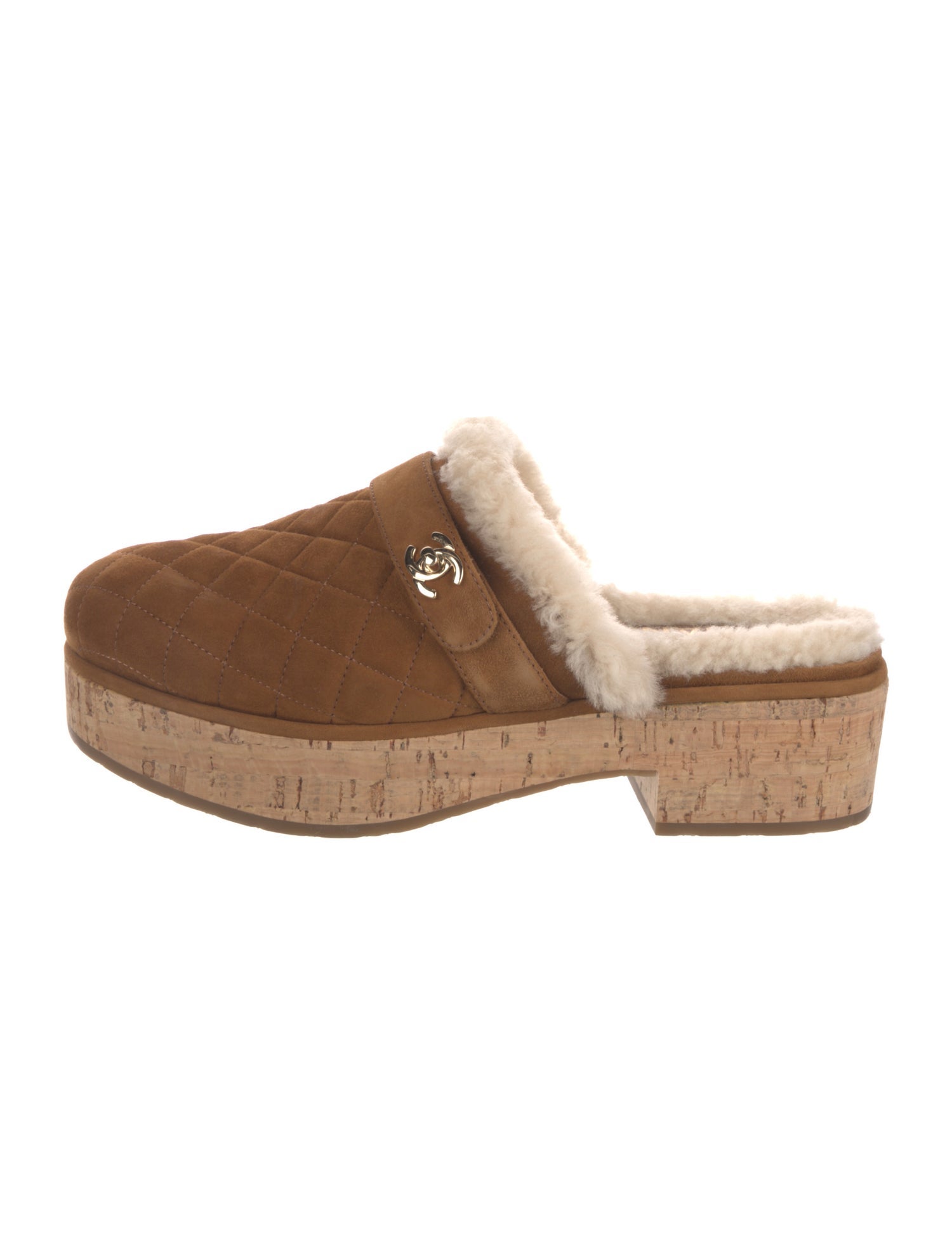 Chanel Interlocking CC Logo Suede Mules