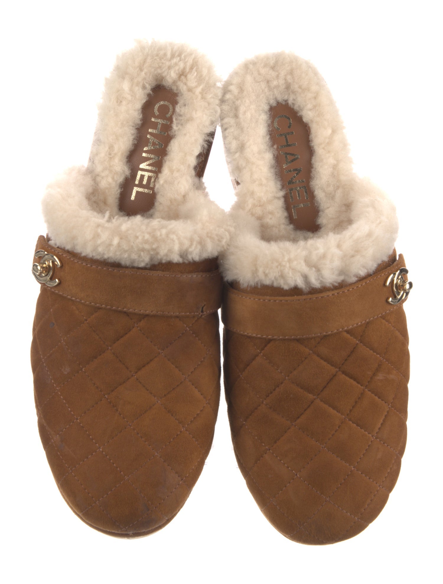 Chanel Interlocking CC Logo Suede Mules