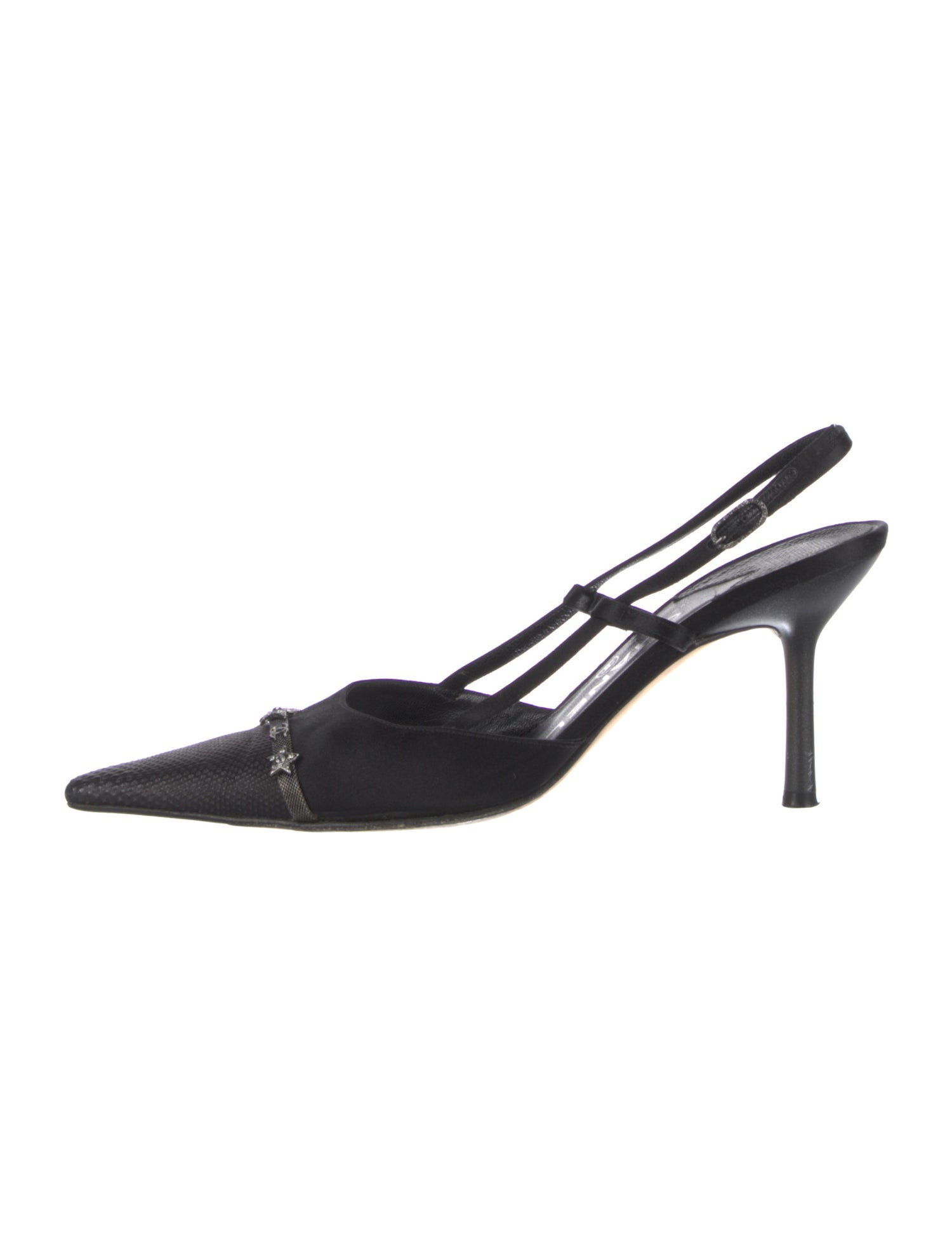 Chanel Interlocking CC Logo Satin Slingback Pumps