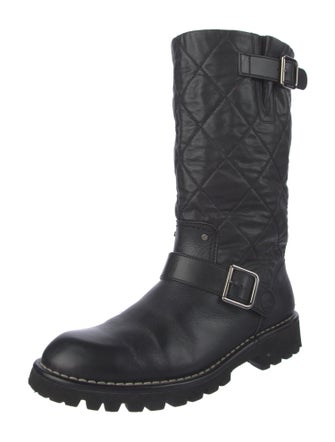 Chanel Interlocking CC Logo Leather Moto Boots