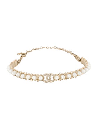 Chanel 2022 Faux Pearl & Strass CC Choker Necklace