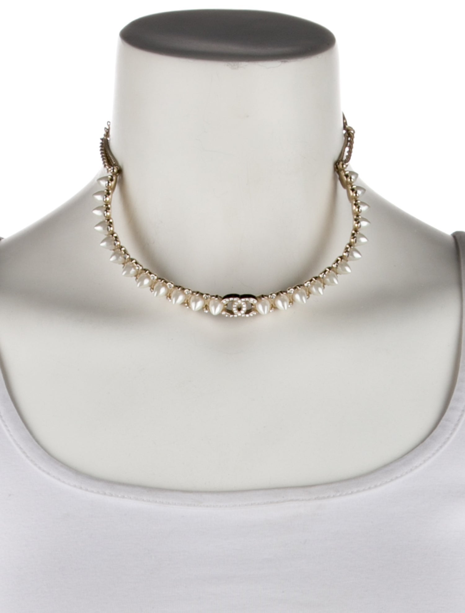 Chanel 2022 Faux Pearl & Strass CC Choker Necklace