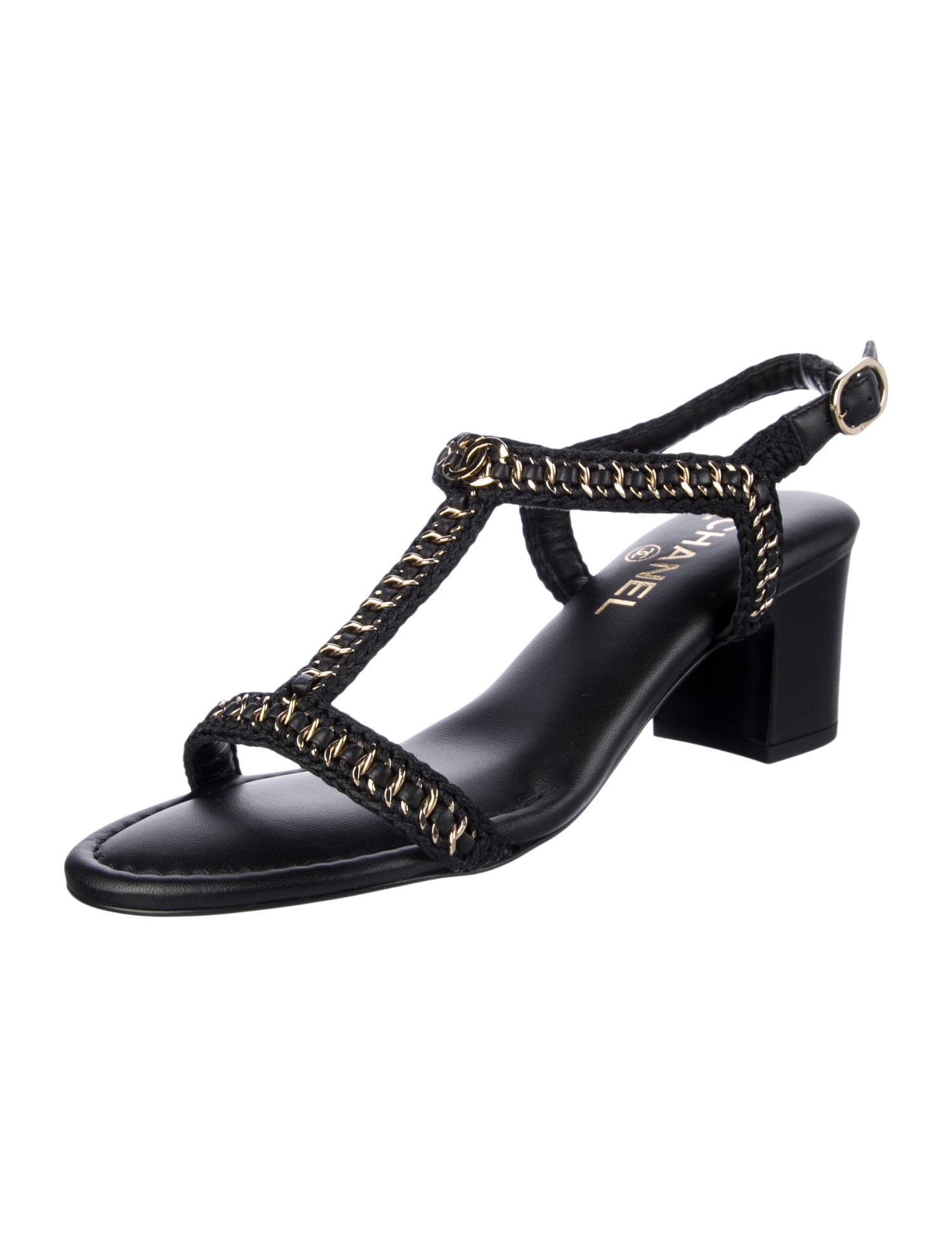 Chanel 2022 Interlocking CC Logo T-Strap Sandals