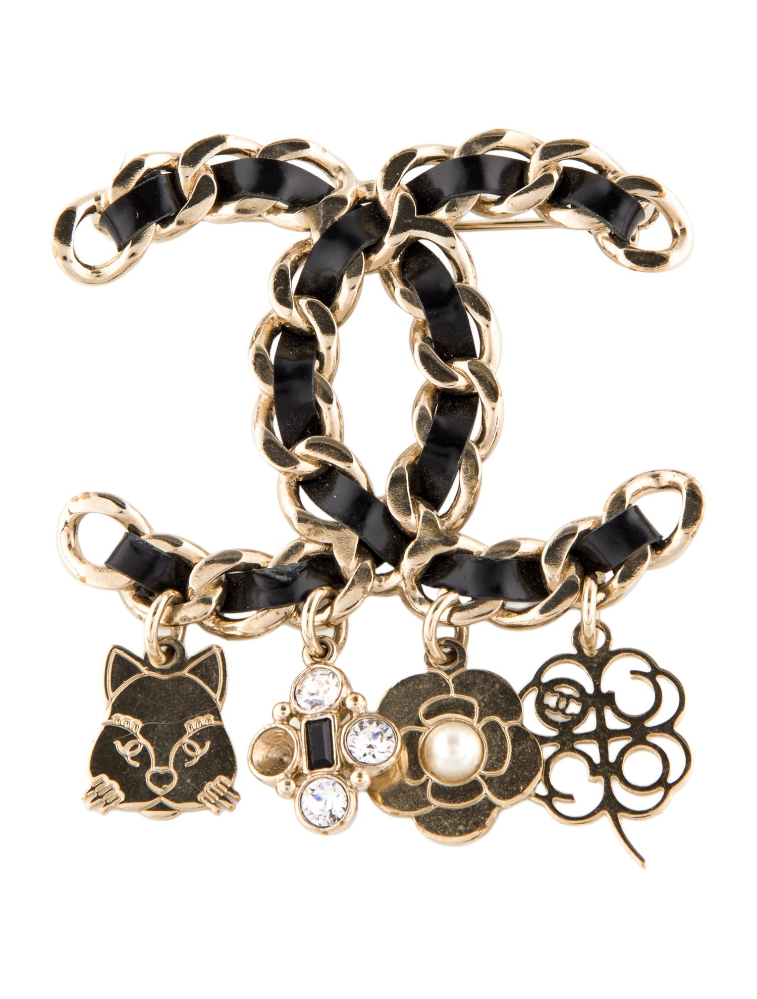 Chanel Faux Pearl, Starss & Leather CC Charm Brooch