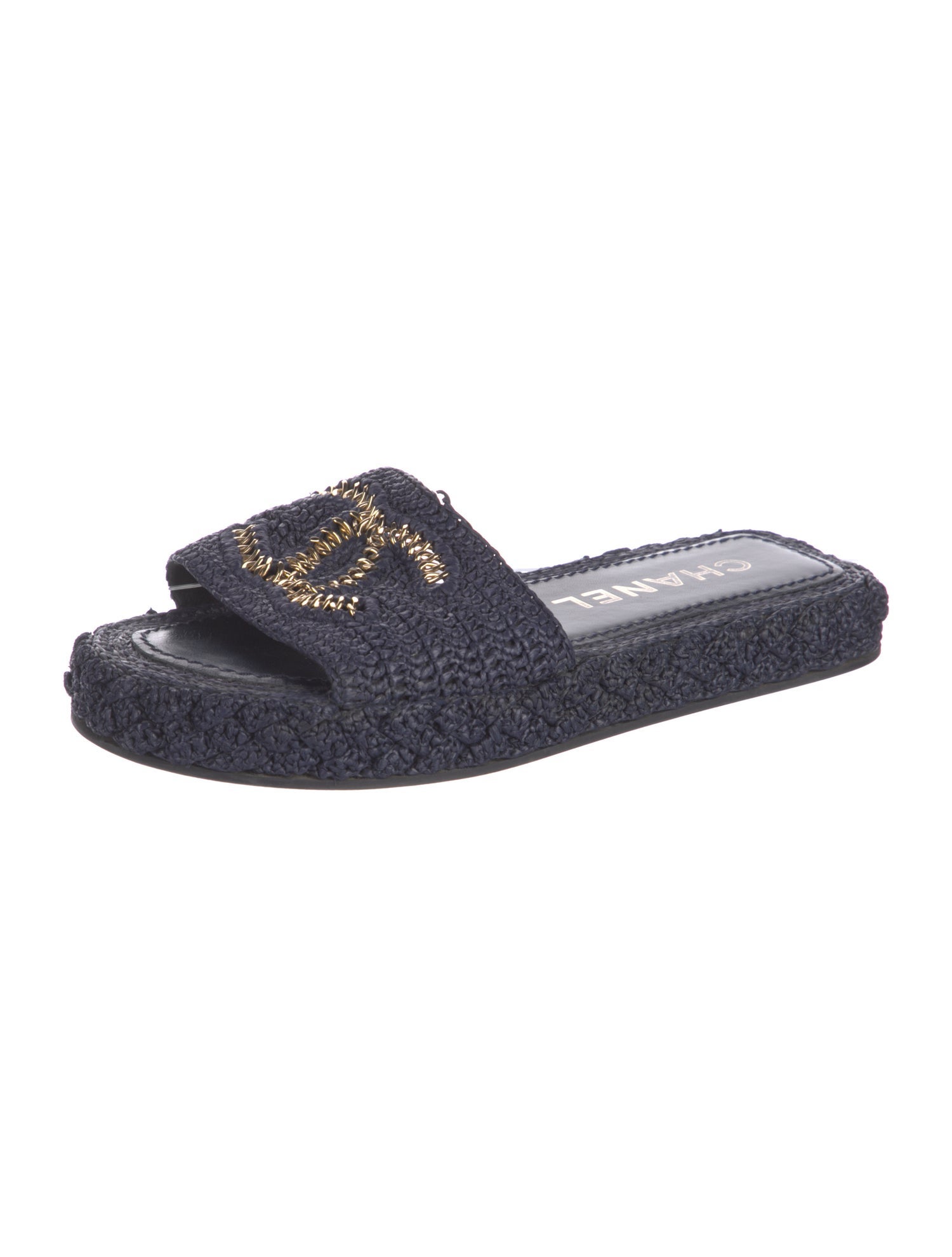 Chanel Interlocking CC Logo Raffia Espadrilles