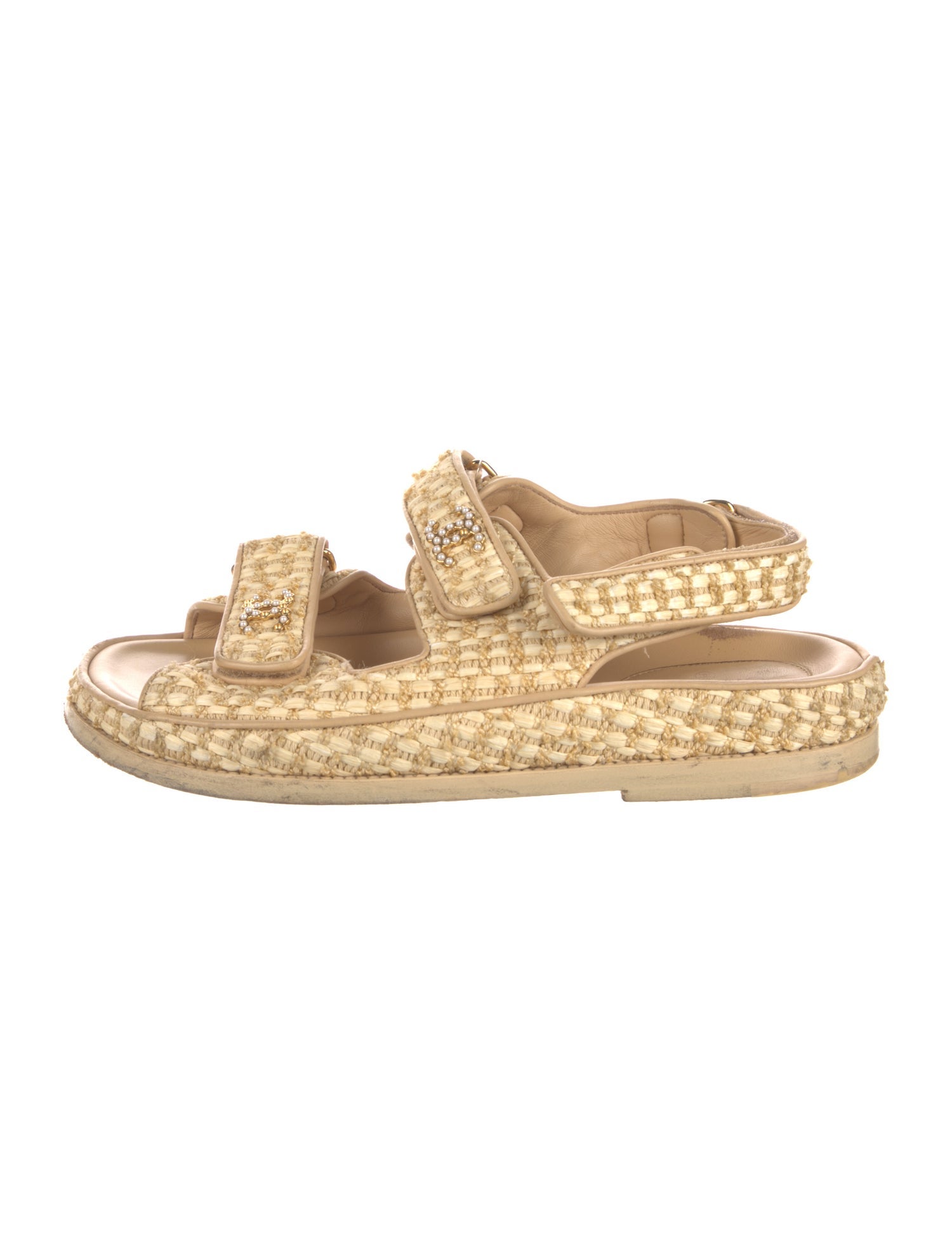 Chanel Interlocking CC Logo Raffia Espadrilles