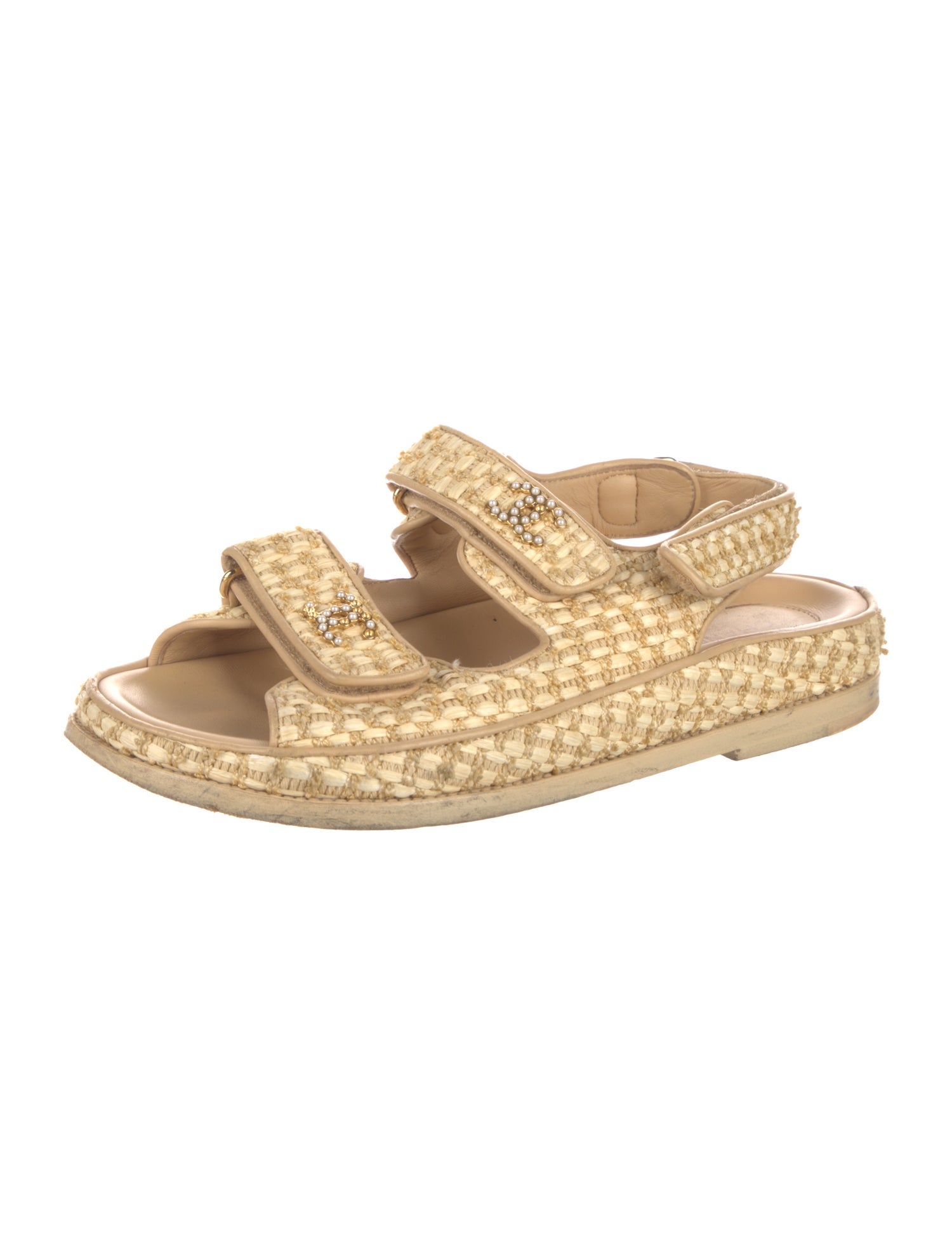 Chanel Interlocking CC Logo Raffia Espadrilles