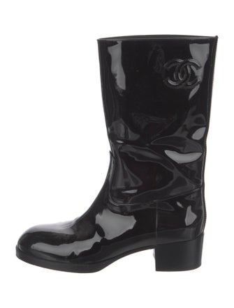 Chanel Interlocking CC Logo Patent Leather Boots