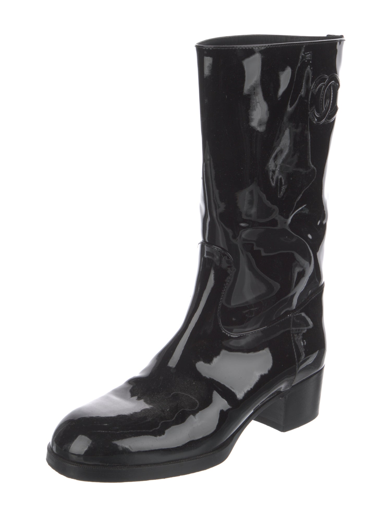 Chanel Interlocking CC Logo Patent Leather Boots