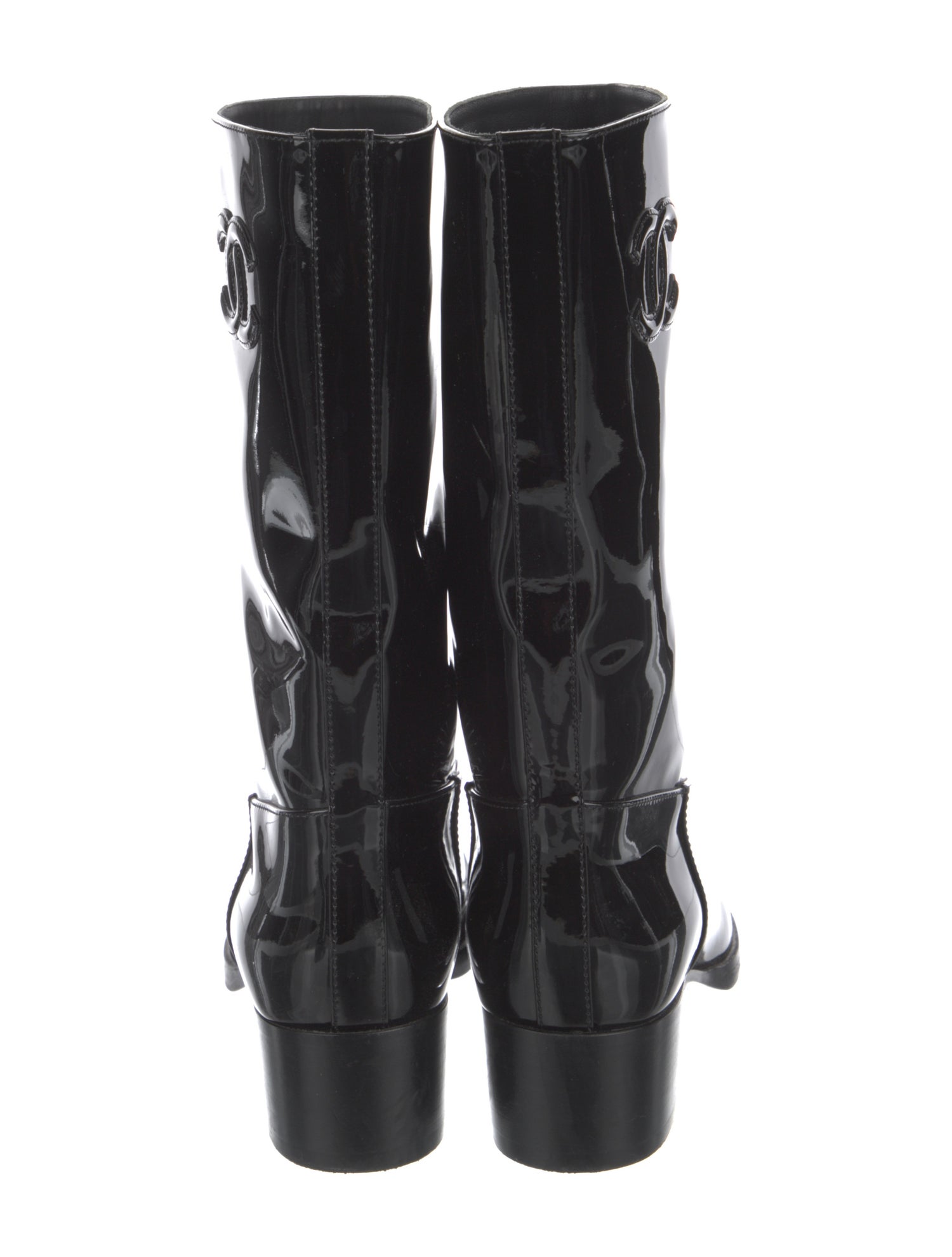 Chanel Interlocking CC Logo Patent Leather Boots