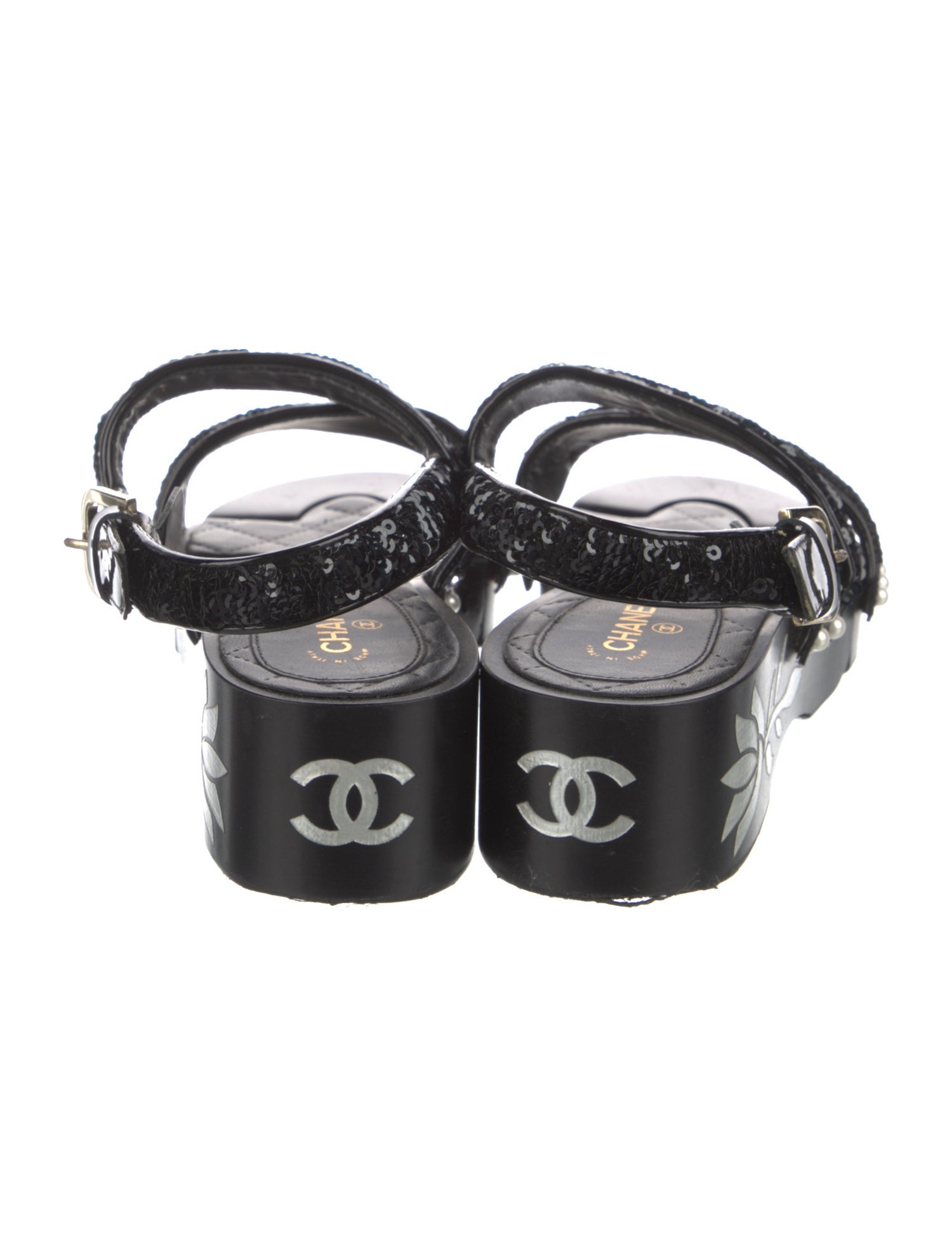 Chanel Interlocking CC Logo Sequins Slingback Sandals