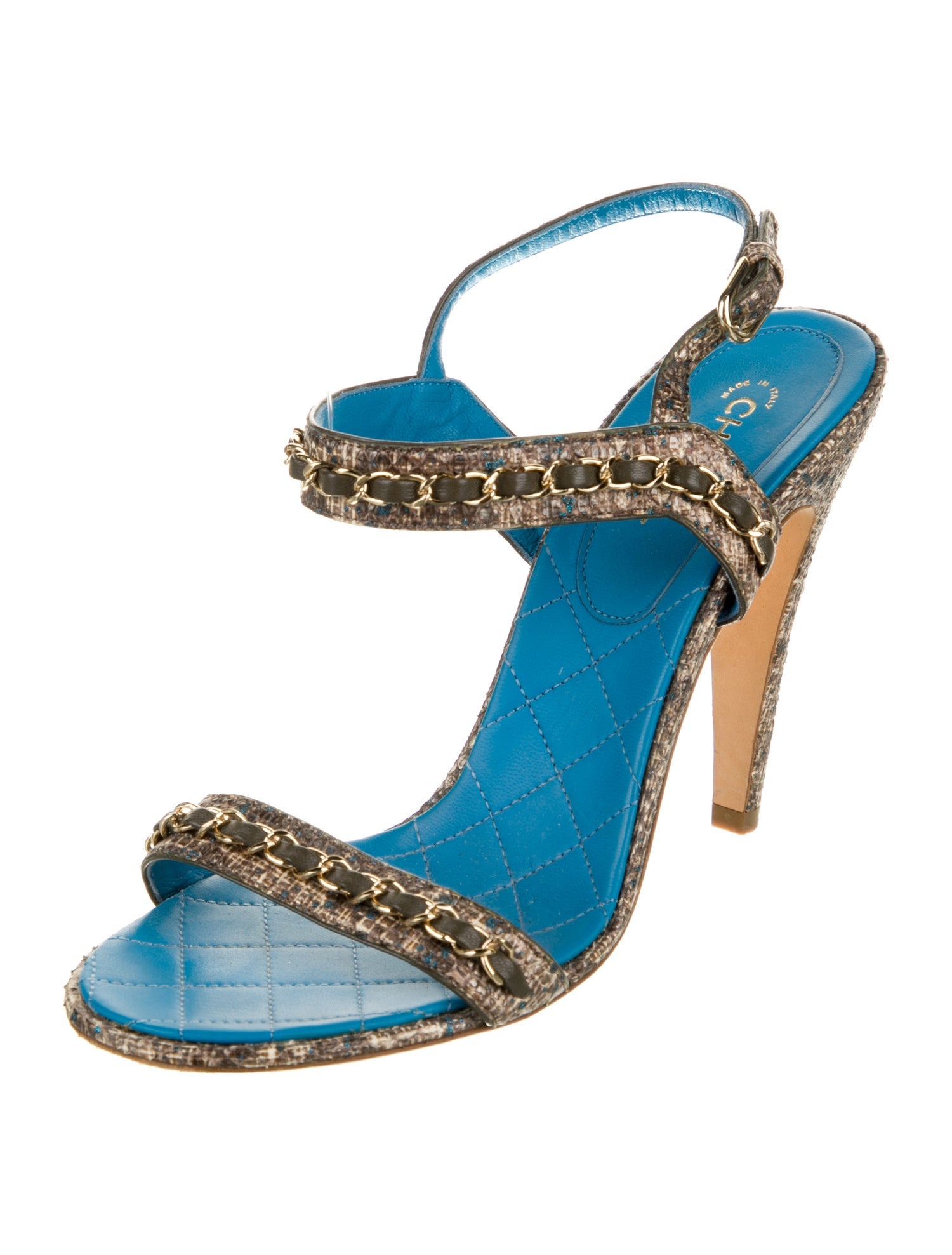 Chanel Interlocking CC Logo Snakeskin Slingback Sandals