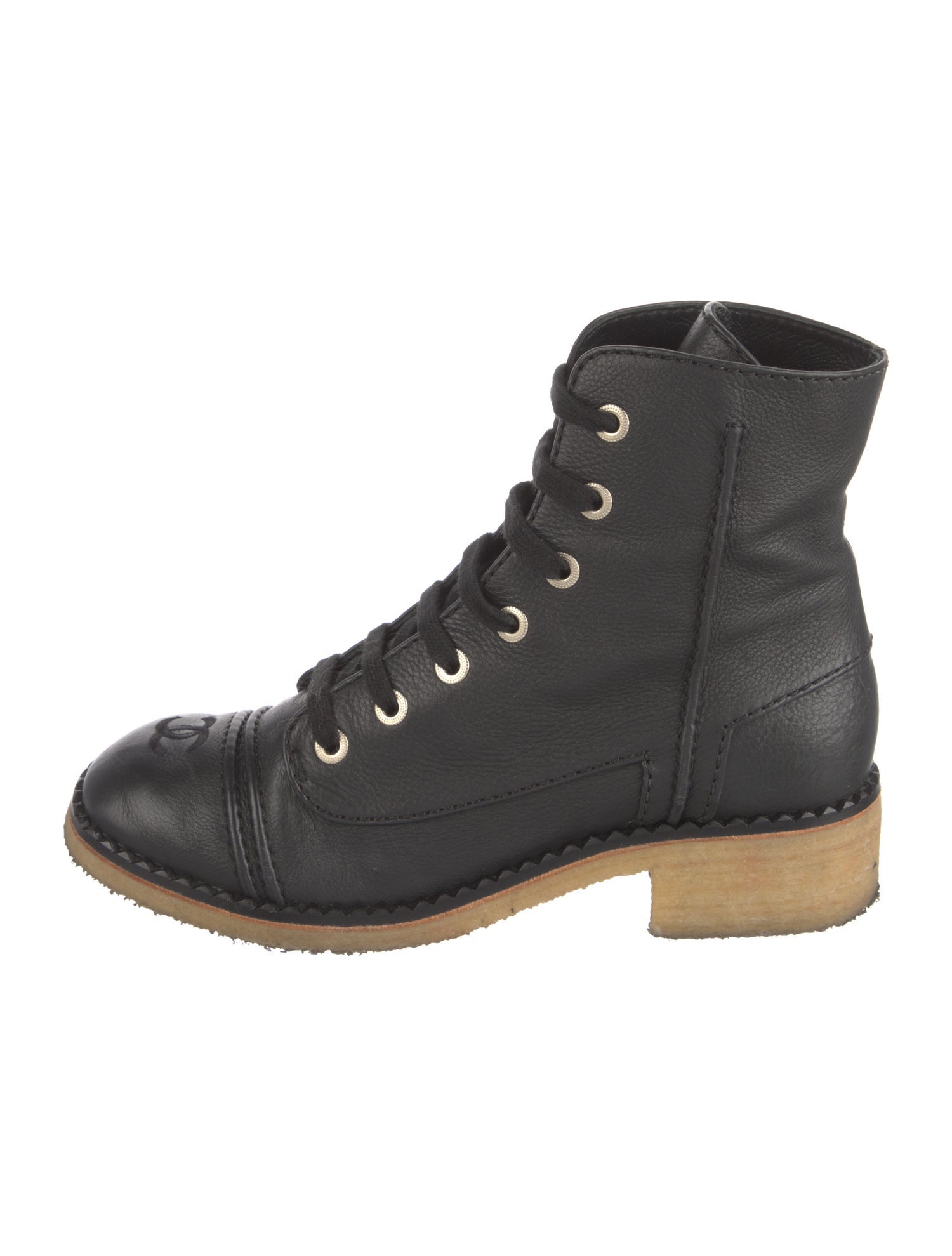 Chanel Interlocking CC Logo Leather Combat Boots