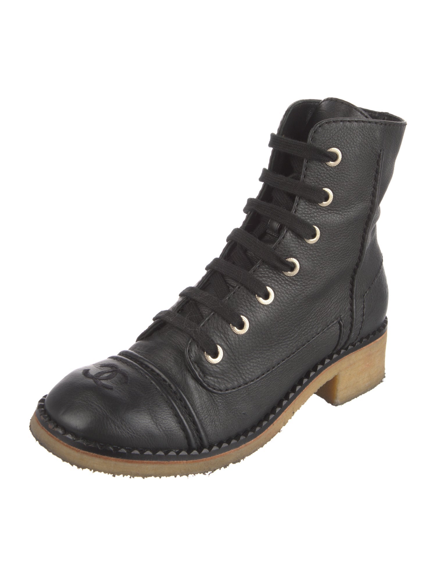 Chanel Interlocking CC Logo Leather Combat Boots