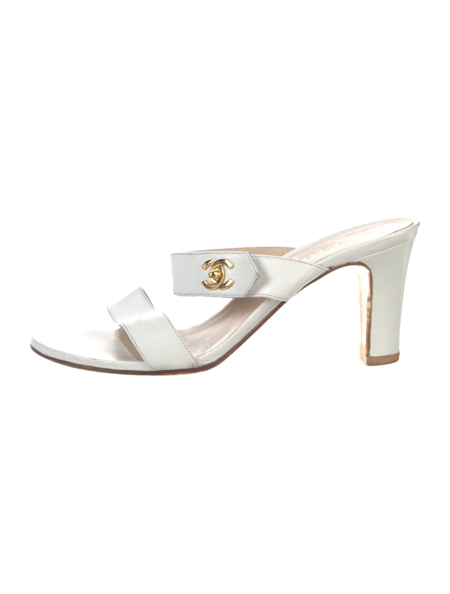 Chanel Interlocking CC Logo Leather Slides