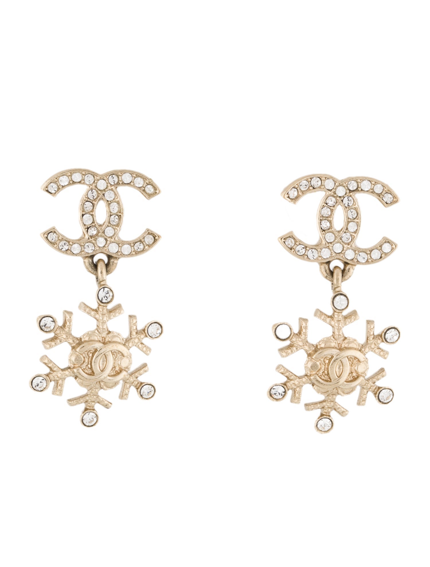 Chanel 2019 Strass CC Snowflake Drop Earrings