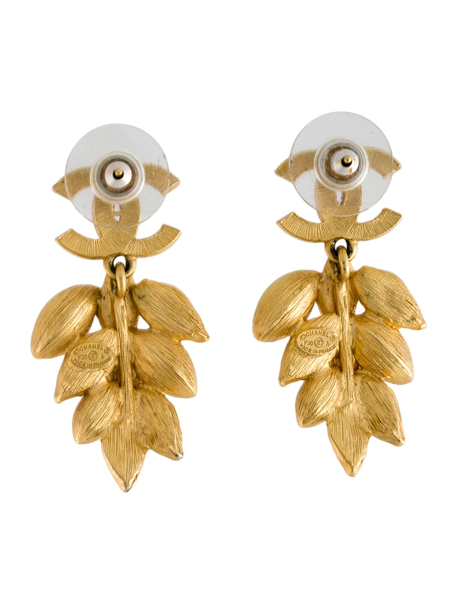 Chanel 2020 Strass CC Leaf Drop Earrings