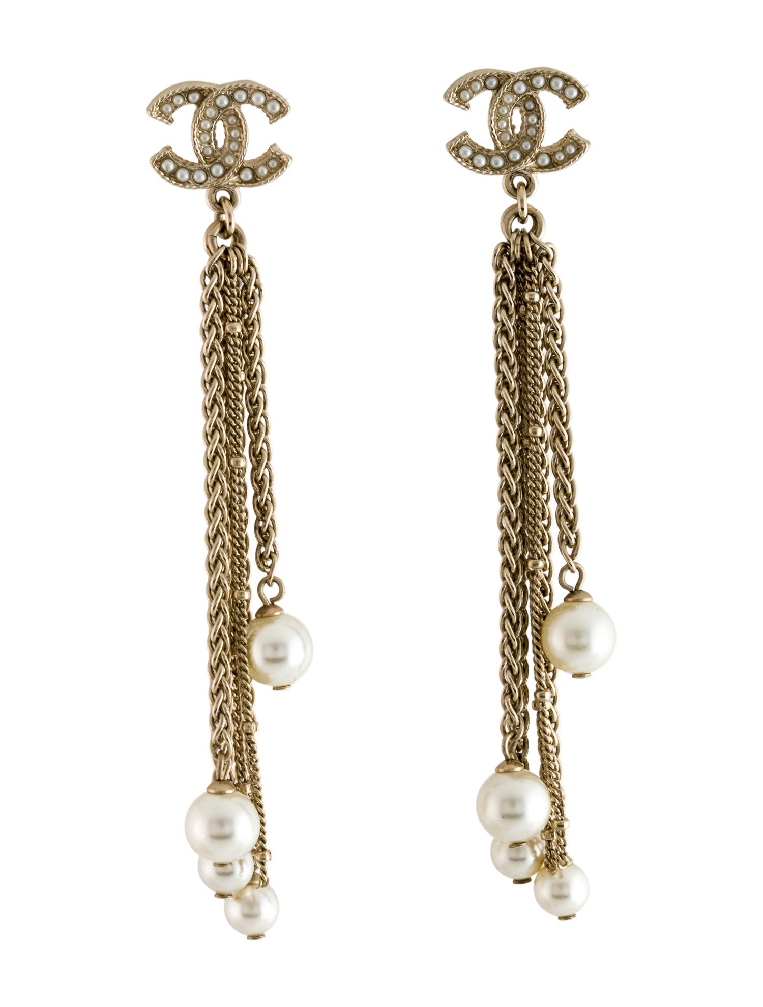 Chanel 2019 Faux Pearl CC Drop Earrings