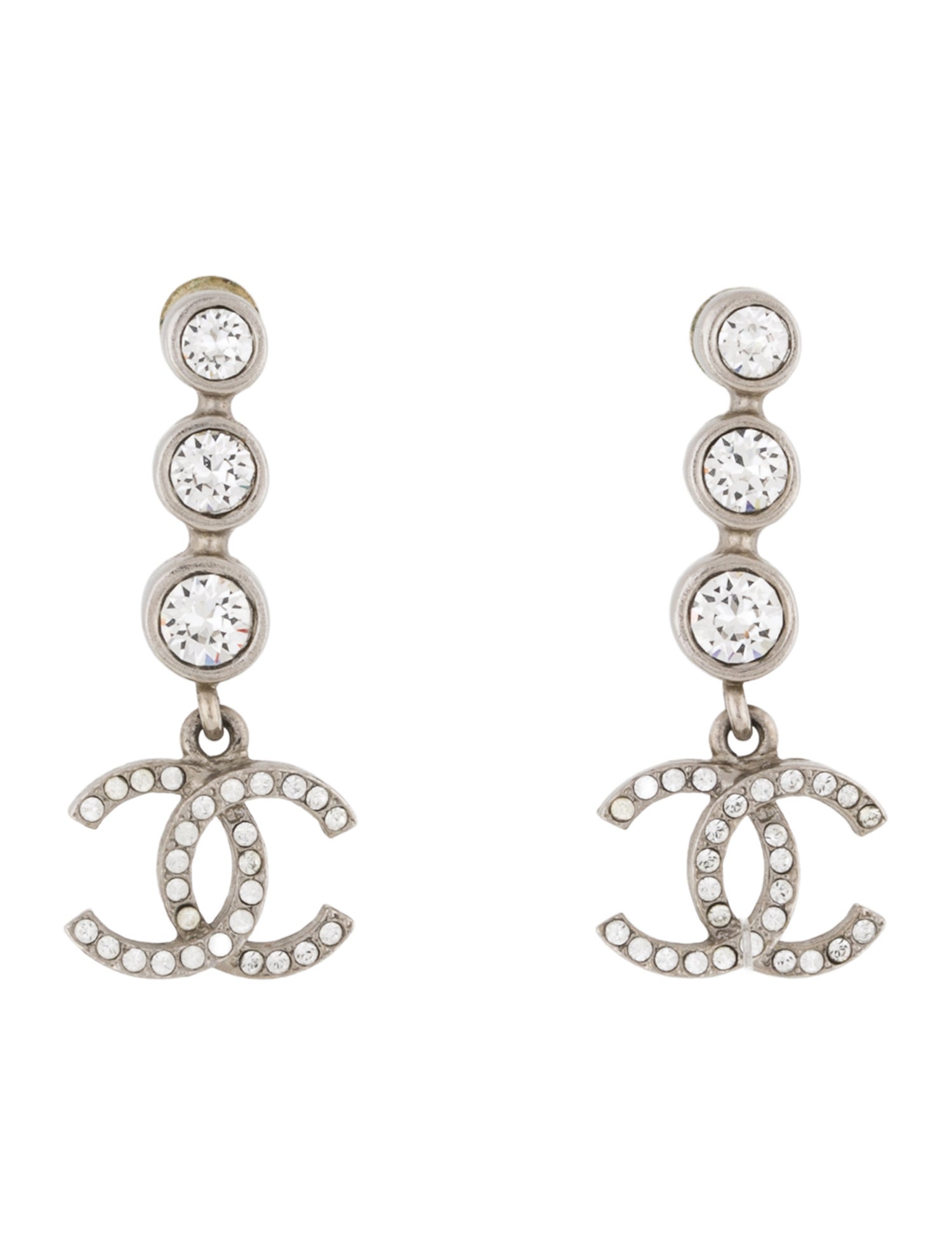 Chanel 2021 Strass CC Drop Earrings