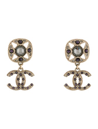 Chanel 2022 Faux Pearl & Strass CC Drop Earrings