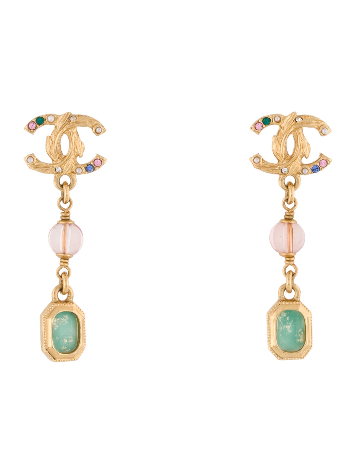 Chanel 2022 Faux Pearl, Strass & Resin CC Drop Earrings