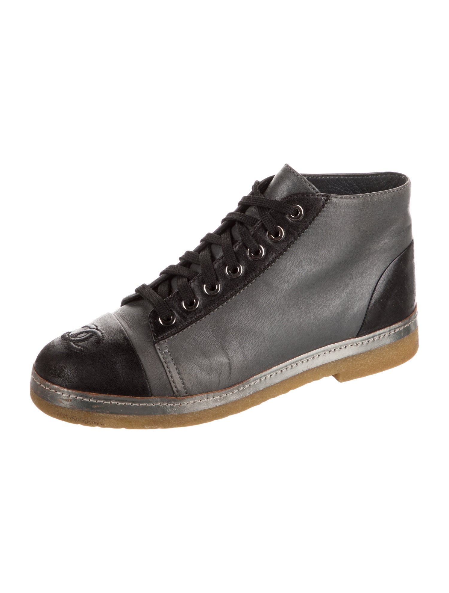 Chanel Interlocking CC Logo Leather Lace-Up Boots