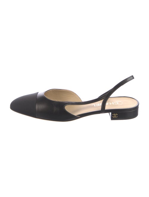 Chanel Interlocking CC Logo Leather Slingback Flats