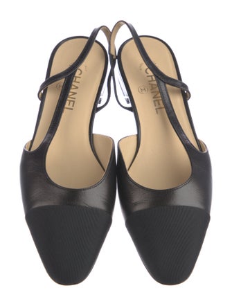 Chanel Interlocking CC Logo Leather Slingback Flats